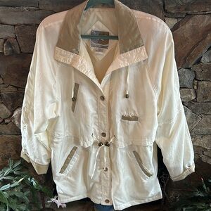 All Weather Lightweight Knee Length Medium Jacket Cream with Taupe Accents; NWOT